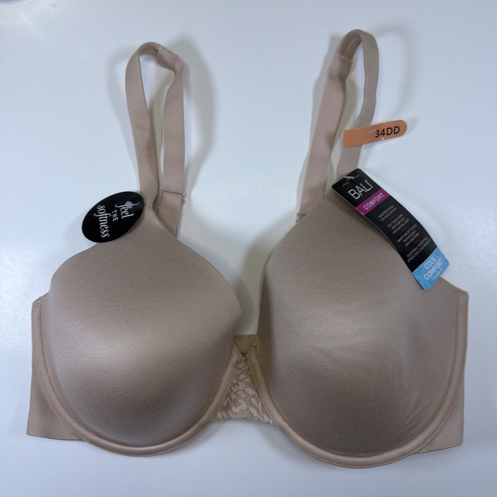 Bali Comfort Revolution Soft Touch Underwire Bra Style DF3468 Beige Tan 34DD NWT